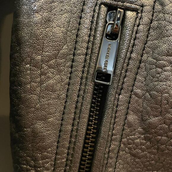 Michael Kors Metallic Silver Leather Jacket | Womens M, Moto Style EUC MSRP $595 - Picture 11 of 12